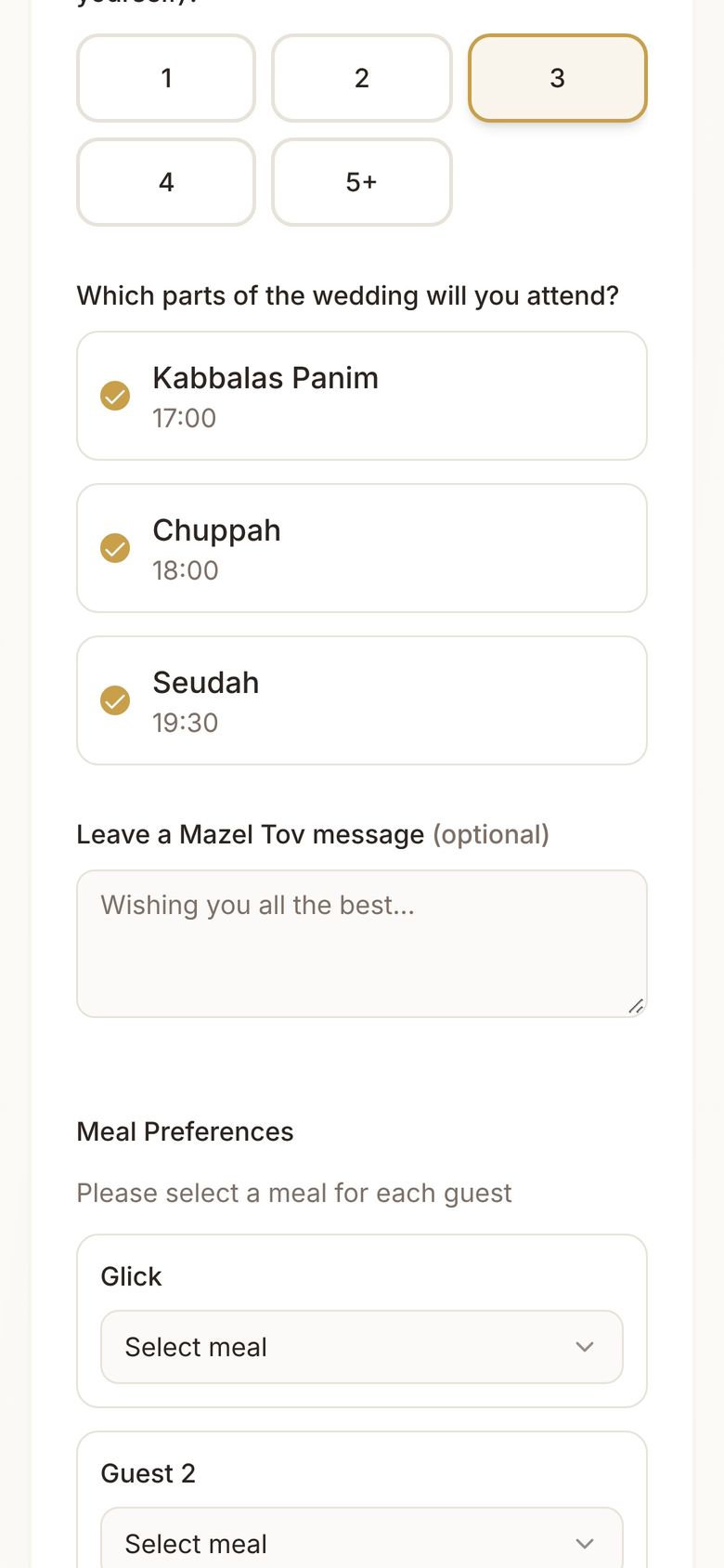 Which parts: Kabbalas Panim, Chuppah, Seudah